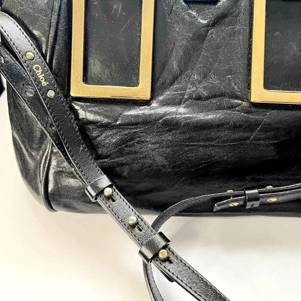 Chloe Ethel Black and Gold Lambskin Satchel - Picture 8 of 11